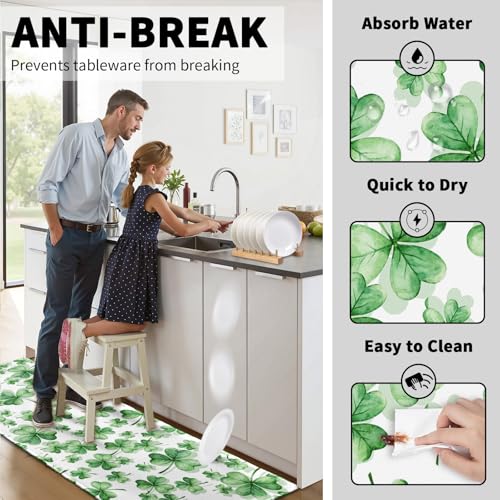 St. Patrick's Day Kitchen Mats for Floor 2 Pcs Green Watercolor Shamrock Clover Washable Runner Rug Non Slip 17"x47"+17"x30", St Patricks Day Kitchen Rugs Set for Spring Irish Home Decor - color: Green Watercolor Shamrock