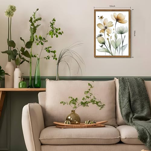 Wood Framed Sage Green Botanical Wall Art Set of 3, Boho Floral Canvas Wall Decor Paintings, Minimalist Flower Posters Prints Pictures for Bedroom Bathroom Living Room Home Decor 12x16 Inch - color: Sage Green, size: 16"L x 12"W