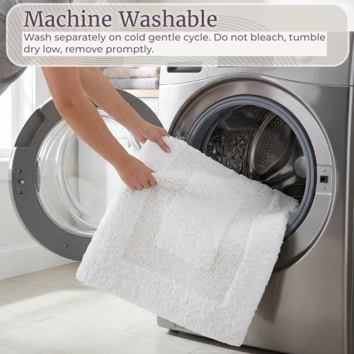 Bathroom Rugs - 2-Piece Cotton Bathroom Mat Set - Machine Washable Bath Mats for Restroom, Kitchen, or Laundry Room by Lavish Home (White) - color: White