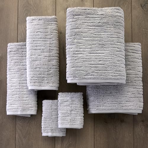 SKL Home CloudSoft 100% Cotton Luxury 6-Piece Towel Set, 600 GSM, Ultra Plush & Absorbent - 2 Bath Towels, 2 Hand Towels, 2 Washcloths, Gray - color: Gray, style: 6-Piece Towel Set