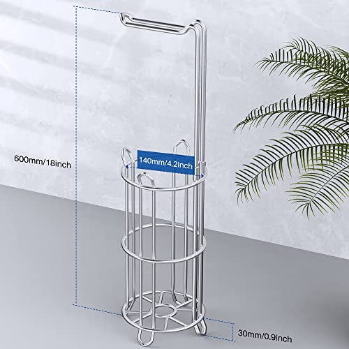 Meangood Toilet Paper Holder Stand and Tissue Paper Roll Dispenser for 4 Mega Rolls, Bathroom Free Standing Tissue Roll Storage Holder Rack, Metal Wire Silver - color: Silver