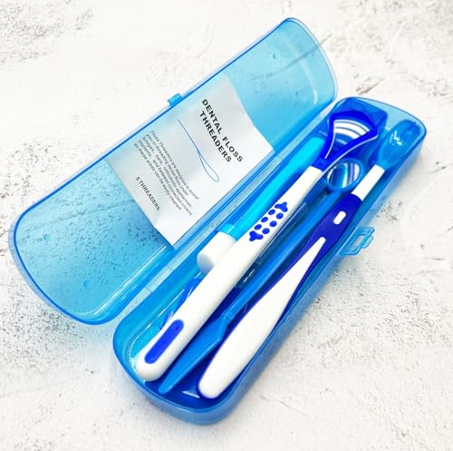 Portable Orthodontic Oral Care Kit for Braces - Interdental Brush Dental Wax Dental Floss Toothbrush Cleaning Kit(Blue) - color: Blue