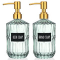 Segbeauty 15.2oz Glass Shampoo and Conditioner Dispenser with Label Stickers, 2pcs Green Glass Soap Dispensers with Stainless Steel Pump, 450ml Lotion Pump Bottle Liquid Containers for Cream Body Wash - color: Green Gold, size: 15.2oz/450ml