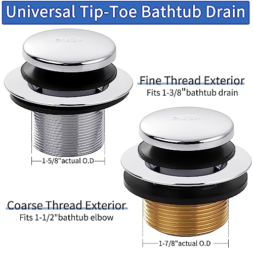 Chrome Bathtub Drain Tip-Toe Tub Trim Set with Two-Hole Overflow Faceplate Bathroom Tub Drains Replacement Conversion Tub Drain Kit Assembly with Universal Fine & Coarse Thread - color: Chrome