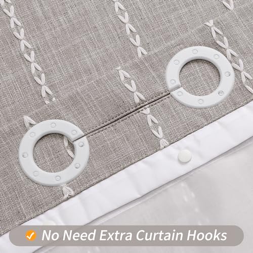 MitoVilla No Hooks Required Boho Farmhouse Shower Curtain with Snap-in Liner, Cotton Linen Fabric Shower Curtains with Tassels for Rustic Neutral Bathroom Decor, Grey Taupe, 72 x 74 - color: Grey
