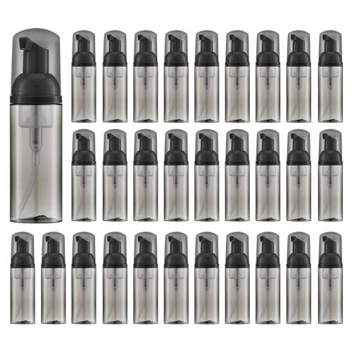 Travel Foam Pump Bottle - 2oz Empty Foaming Soap Dispenser for Lash Shampoo - Plastic Small Mousse Container Mini Travel Size - Refillable Eyelash Wash Cleanser Foamer 60ml Black Transparent - color: Black Transparent