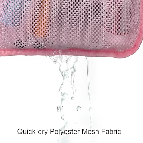 GYEUKHAM Mesh Shower Caddy Hanging Organizer with 7 Pockets and Hooks, Portable Quick Dry Bathroom Storage for College Dorm, Cruise, RV, Gym, Travel Toiletry Bag, Pink, 1 Pack - color: Regular-Pink-1 Pack