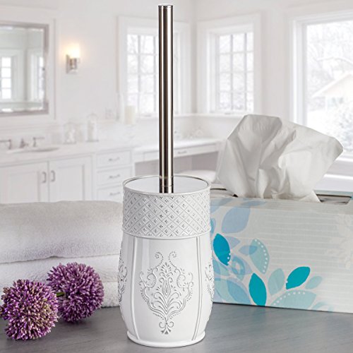 Creative Scents Vintage White Toilet Brush Set - Toilet Bowl Brush and Holder - Good Grip Toilet Bowl Cleaner Brush and Holder, Decorative Toilet Bowl Scrubber