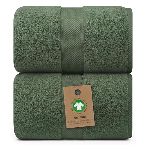 Alusa Home 100% Organic Luxury Bath Sheets - GOTS Certified - Extra Large 35x70 Inches (Pack of 2) Zero-Twist, Long-Staple Cotton Bath Sheet Set (Hunter Green) - color: Hunter Green, size: 2pc Bath Sheets