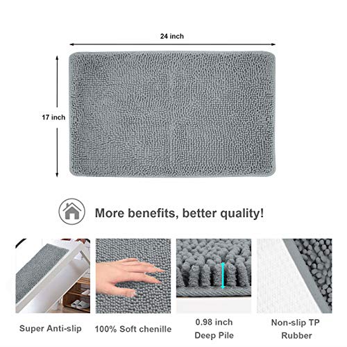 Secura Bathroom Rugs 17x24 Inches – Thick Plush Bath Mat, Ultra Soft Absorbent Bathroom Mat, Non Slip Machine Washable Bath Rugs for Tub, Shower Room Floor (Gray) - color: Grey, size: 1'5" x 2' (Rectangular)