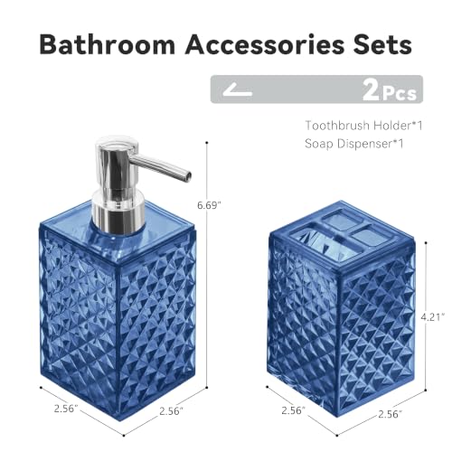 2 Piece Bathroom Accessory Set, Blue Bathroom Accessories Sets, Soap Dispenser and Toothbrush Holder Set for Modern Bathroom Decor, Plastic Bathroom Sets - color: Blue, size: 2 pcs