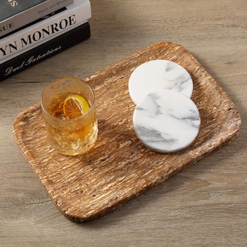 Karibiber Natural Marble Vanity Tray, 11.8" Travertine/Stone Bathroom Tray Countertop, Golden Stone for Perfume Jewelry Holder, Decorative Dresser Organizer, Storage for Kitchen Sink(Walnut Traver) - color: Iran-travertine