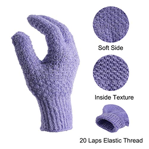 Bath Exfoliating Gloves Scrub - 4 pcs(2 pairs) Lengthened and Large Exfoliating Scrubbing Gloves for Shower, Spa, Massage - Scrub Exfoliating Mitts for Body, Face, Hand （Purple and Beige） - color: Purple and Beige