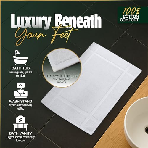 Pearl Linens Pack of 2 100% Cotton Bath Mat 20x30 inches, Soft & Absorbent Quick Dry Bathroom Mat Set, Not Bathroom Rugs, After Shower Mat, Bath Tub Mat, 687 GSM, Machine Washable, White - color: White, size: 20x30 - Set of 2