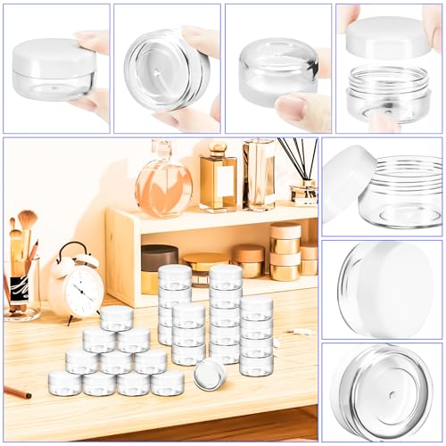 50 Pack 10g Plastic Jars with Lids, 10ml Round Clear Cosmetic Containers Makeup Jars, Travel Size Container Jar with 20 Spatulas for Sample Lotion Cream Eyeshadow Ointment Salve Balm Powder - color: White, size: 10g