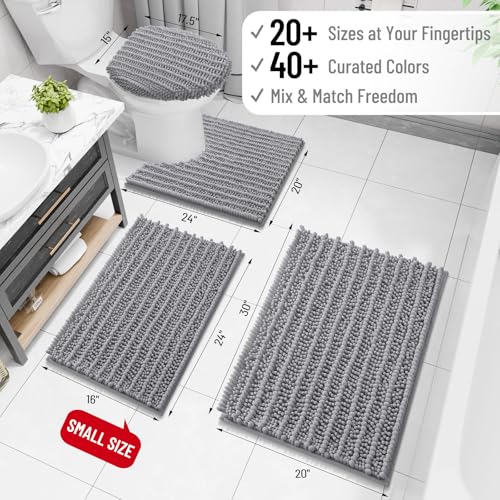 Arotive Luxury Bathroom Runner Rugs 44x24, Extra Soft Thick Absorbent Shaggy Chenille Bath Rugs, Machine Wash Dry, Bath Mats for Bathroom Floor, Tub and Shower, Home Decor Accessories, Grey - color: Grey, size: 44" X 24"