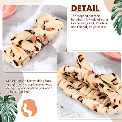 Hanaive 3 Pcs Spa Headband and Wristbands Set for Washing Face Makeup Skincare Hair Band Skin Care Accessories Tools for Women Gifts(Leopard)