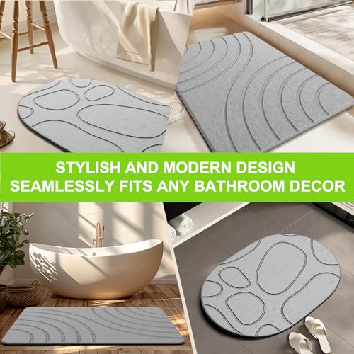 Stone Bath Mat for Bathroom Quick Drying Shower Mats Super Absorbent Diatomaceous Earth Stone Mats, Easy to Clean & Odorless, 23.6 × 15.5 Inch Grey - color: Grey Rectangular