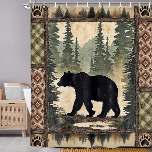 Cabin Bear Shower Curtain, Rustic Deer Hunting Decor Bath Curtains, Farmhouse Country Wooden Camping Forest Waterproof Fabric Bathroom Accessories Set, 47X64 inch with Hooks - color: Deer, size: 47"W x 64"L (Pack of 1)