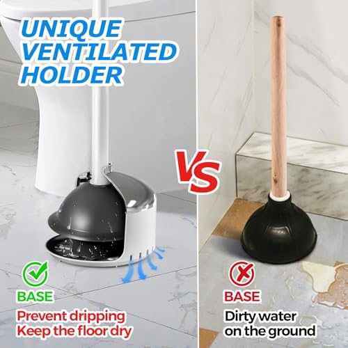 FORASTO Toilet Plunger with Holder,Plungers for Bathroom with Holder,Heavy Duty Plunger with Cover,Bathroom Decor，Bathroom Accessories，Toilet Bowl Cleaners,Silver White（21inch） - color: Silver White, size: 1Pack