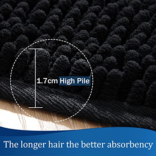 LOCHAS Luxury Bathroom Rug Shaggy Bath Mat 24 x 17 Inch, Washable Non Slip Bath Rugs for Bathroom Shower, Soft Plush Chenille Absorbent Carpets Mats, Black - color: Black, size: 1'5" X 2' (24''x17'')