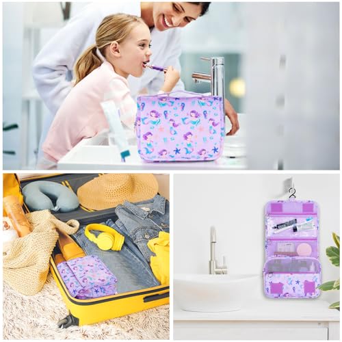 Kids Hanging Toiletry Bag for Girls, Travel Toiletry Bag for Little Young Girls Cosmetic Makeup Waterproof Wash Bag Toddler Traveling Toiletries, Mermaid Purple - color: Mermaid-Purple