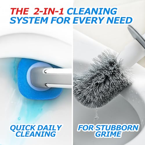 Disposable Toilet Brush&Toilet Bowl Brush and Holder Set - Toilet Scrubber Brush,Toilet Bowl Cleaners,Household Essentials,Cleaning Supplies,White