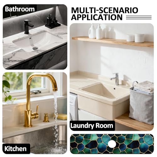 2 Pcs Kitchen Sink Splash Guard Faucet Mat Blue Gold Stones Pattern Faucet Mat for Sinks Absorbing Drying Mats for Kitchen Bathroom - color: Blue Gold Stones