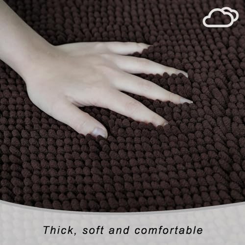 Chenille Bath Rug Runner, Ultra Soft Absorbent Bathroom Mat, Non-Slip PVC Backing, Machine Washable, 59x20, Coffee - color: Coffee, size: 1'8" x 4'11" (59"x20")