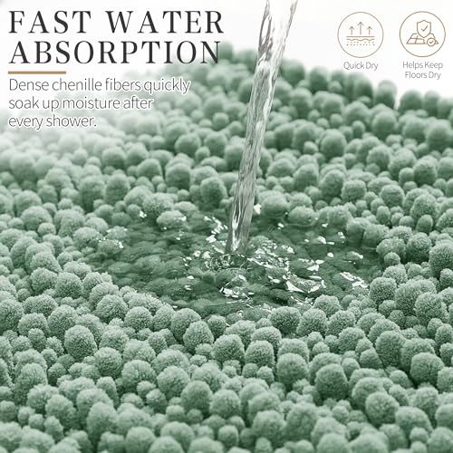 Yimobra Bathroom Rugs Non Slip Washable - Ultra Soft Absorbent Chenille Bath Mat, Quick Dry Shaggy Floor Carpet for Tub Shower, Green Home Decor Accessories, 24x17 Inch - color: Green, size: 24" X 17"