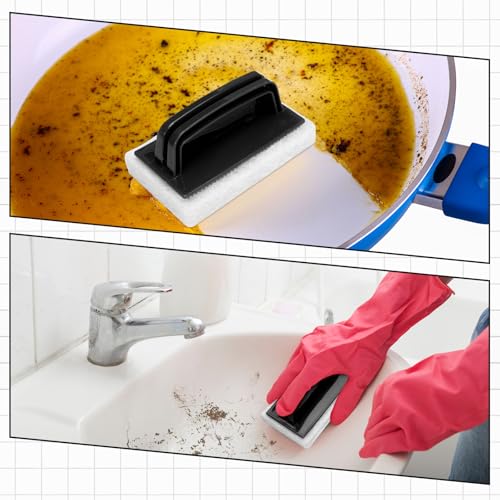 Maxdot 18 Pcs Handled Bath Scrubber Set, 15 Bathroom Scouring Pad 3 Bathtub Scrubber with Handle Non Scratch Soap Scum Remover for Cleaning Sink Shower Tile Swimming Pool Step Corner (Black and White) - color: Black and White
