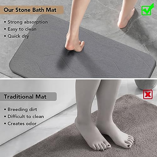 Stone Bath Mat, Diatomaceous Earth Shower Mat, Non-Slip Super Absorbent Quick Drying Bathroom Floor Mat, 2Pack,Grey, Pattern 1 - color: Grey-wave