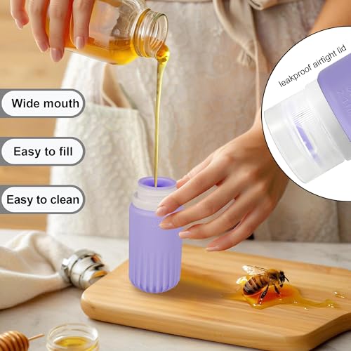 QUMMFA 5Pcs Condiment Squeeze Bottles for Sauce, Silicone 2 OZ Salad Dressing Container To Go, Leakproof Sauce Containers for Lunch Box, Travel Size BPA-Free Dressing Bottle (with cleaning brush) - style: Vertical stripes