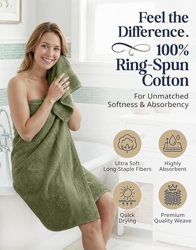 LANE LINEN Luxury Cotton Bath Towel Pack of 16 - Softer, Highly Absorbent & Durable - 4 Bath, 8 Wash cloths, 4 Hand Towels for Bathroom - Premium Look, Spa Quality, Solid Dyed Towels - Oil Green - color: 15: Oil Green