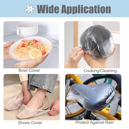 Large Disposable Shower Caps, 50cm=20in 50pcs Plastic Clear Hair Cap Waterproof Bath Caps for Women & Men Unisex Reusable Travel Essentials for Deep Conditioning Thin Design