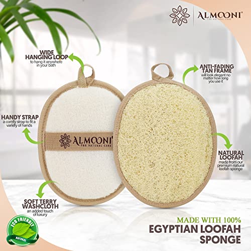 Almooni Natural Loofah Exfoliating Body Scrubber, Made with Natural Egyptian Shower Loofah Sponge, Bath Shower Loofah Sponge for Women and Men, for Face and Body That Gets You Clean - 2 Count (1 Pack) - style: Egyptian Shower Loofah Sponge
