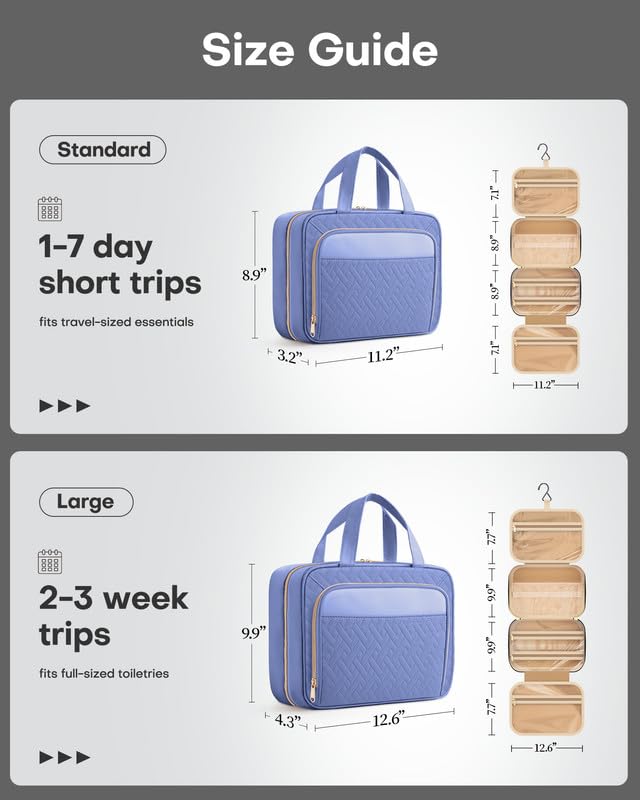 HOTOR Hanging Travel Toiletry Bag Women Men, Aegean-Blue, Medium | Waterproof Makeup Bag Hanging Hook,Multiple Pockets,Travel Essentials,11.2 x 3.2 x 8.9inches - color: Aegean-Blue, size: Medium