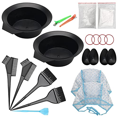 AHIER 23 Pack Hair Coloring Kit, Include Hair Dye Brush and Bowl Set, Highlight Cap Kit, Ear Cover, Gloves, Shawl, Shower Cap for DIY Salon Coloring Tools