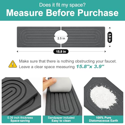 Small Stone Kitchen Sink Faucet Mat Diatomite Water Absorbing Stone Tray for Sink Protector Quick Dry Around Faucet Sink Splash Guard Drying Mat for Kitchen Counter Decor - color: Dark Gray, size: 15.8" x 4"