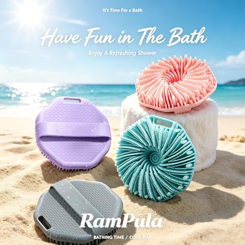 Silicone Body Scrubber for Shower, Shower Body Brush for Effective Showering Exfoliation and Gentle Massage Back Scrubber with Soft Bristles, Loofah Alternative for Sensitive Skin, Gift for Family - color: Blue and Purple