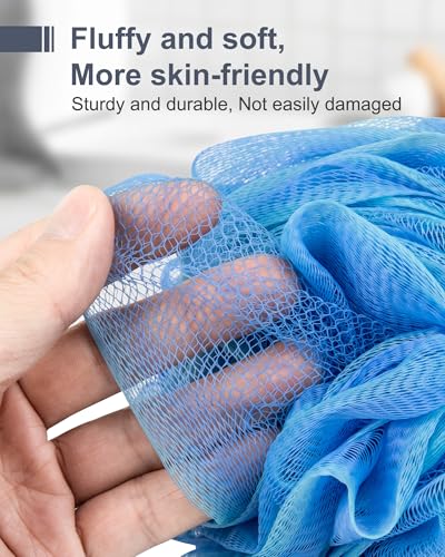 MTDLYICE Loofah Sponge, XXL Large Loofah 100g 4 Pack, Bath Sponge Soft Mesh Shower Loofah for Men, Body Scrub, Shower Pouf Bath Accessories, for Body Wash, Soap (Blue) - style: Blue Green