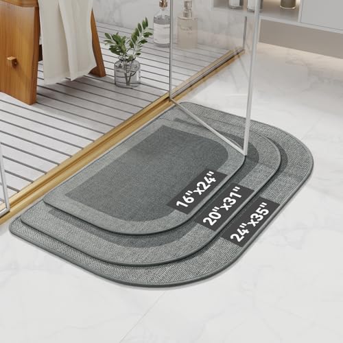 YDKGL Half Circle Bath Mat,Thin Bathroom Rugs Fit Under Door Quick Dry Non Slip Washable Bathroom Mat with Rubber Backing,Absorbent Woven Half Round Shower Rug - color: A-grey, size: 16" X 24“