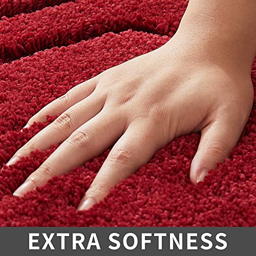 COSY HOMEER Extra Thick Bath Linen Sets Rugs for Bathroom - Anti-Slip Bath Mats Soft Plush Yarn Shaggy 100% Strong Polyester Living Room Bedroom Water Absorbent(Red,24x36 - Inches) - color: Red, size: 2' x 3' (Oval)