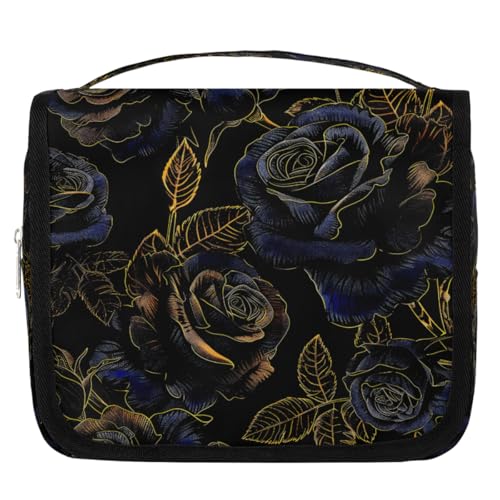 Travel Hanging Toiletry Bag for Women Girl Kinds Of Golden Blue Rose Cosmetic Bag Waterproof Makeup Organizer for Accessories, Shampoo, Full Sized Container, Toiletries for Bathroom Shower - color: B 01