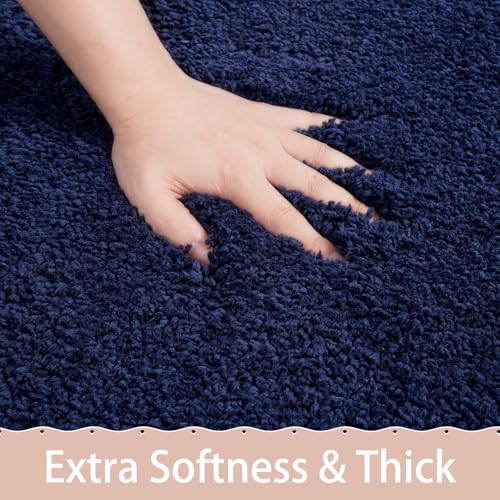AROGAN Luxury Long Bathroom Runner Rug, 20x30 Inch Thick Soft and Absorbent Microfiber Non Slip Bath Mat, Rubber Backing Quick Dry Rugs Carpets, Machine Washable Plush Mats for Shower Floor, Navy Blue - color: Navy Blue, size: 1'8" x 2'6" (20" x 30")