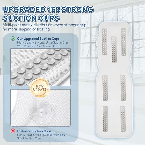 Poemland Full Body Bath Pillow for Tub - Extra Long & Thick Tub Pillow with Head, Back & Lumbar Support, 168 Non-Slip Suction Cups, Soft 5D Mesh Spa Cushion, Fits All Tubs-Gift for Soaking(White) - color: White