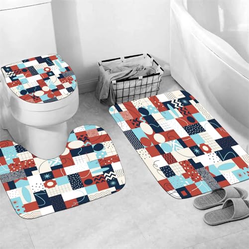 LQCOOL Geometric Patchwork Shower Curtain Set Bathroom Sets Modern Shower Curtain Set for Bathroom Sets with Rugs and 12 Hooks - color: Colorful Geometry