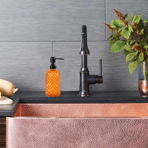 12Oz Glass Soap Dispenser with 304 Black Rustproof Stainless-Steel Pump, Refillable Glass Soap Dispenser for Kitchen, Bathroom, Farmhouse - color: Orange