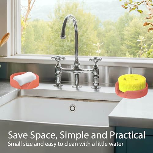 Silicone Bathroom Soap Dishes, Self Draining Waterfall Bar Soap Holder & Saver, Dish Soap Tray, Sponge Holder, 13 Non-Slip Suction Cups Dishwasher Safe for Bathroom Kitchen Shower Sink Organizer Red - color: Red