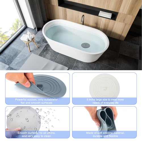 V-TOP Bathtub Drain Stopper 2 Pack, 5 inches Silicone Tub Stopper Shower Drain Cover, Bath Tub Plug Hair Stopper,Universal Flat Suction Renter Friendly Bath Accessories (White&Grey, 5 inch) - color: White&grey